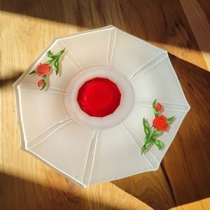 Floral White and Pink Art Deco Cake Plate Circa 1930